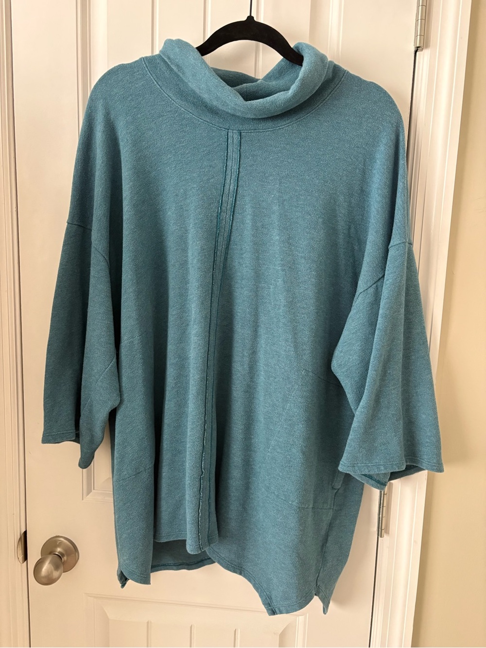 Womens Teal Cowl Neck Tunic - Relaxed Fit